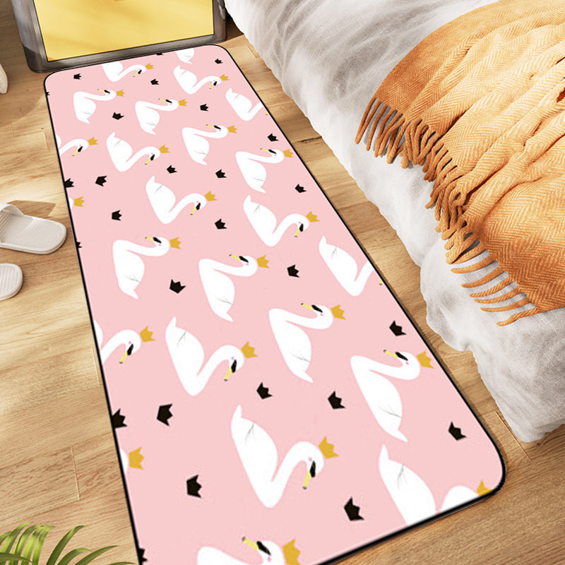 Avtoit | Casual Kids Carpet in Pink Animal Swan Crown Pattern Carpet Polyester Non-Slip Rug for Children's Room