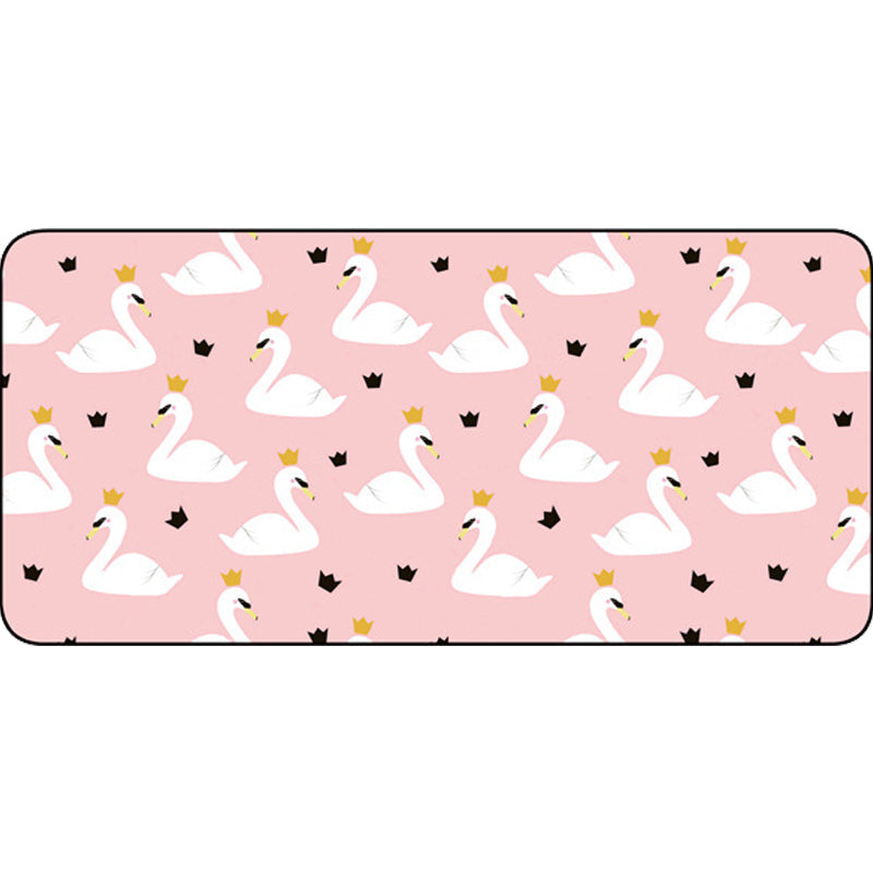 Avtoit | Casual Kids Carpet in Pink Animal Swan Crown Pattern Carpet Polyester Non-Slip Rug for Children's Room