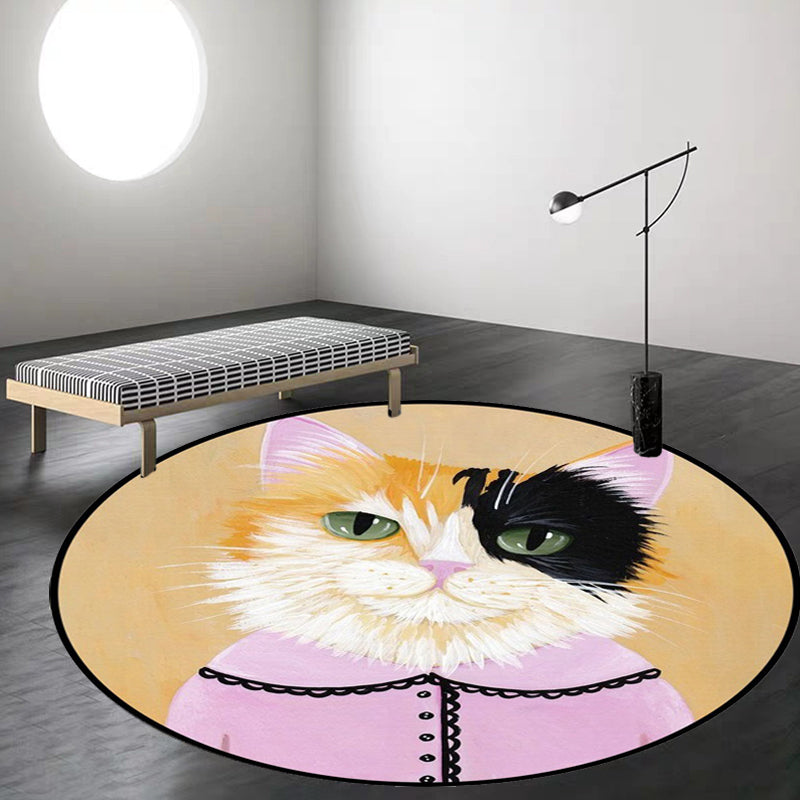 Avtoit | Kids Bedroom Carpet in Green and Blue Animal Cat Glass Print Carpet Polyester Pet-Friendly Area Rug