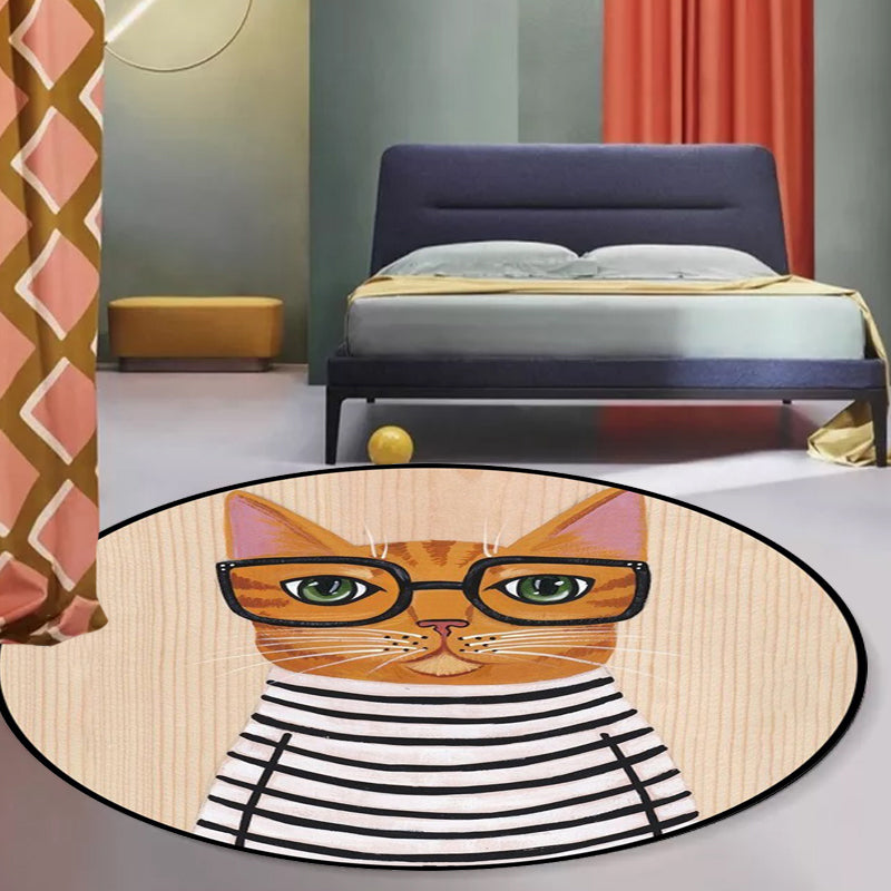 Avtoit | Kids Bedroom Carpet in Green and Blue Animal Cat Glass Print Carpet Polyester Pet-Friendly Area Rug