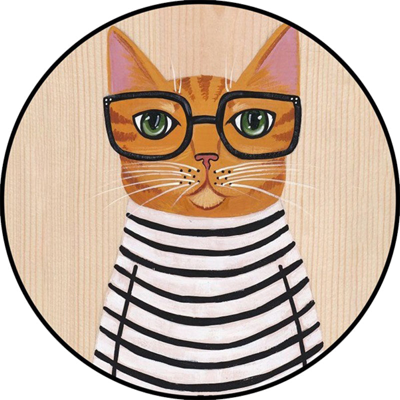 Avtoit | Kids Bedroom Carpet in Green and Blue Animal Cat Glass Print Carpet Polyester Pet-Friendly Area Rug