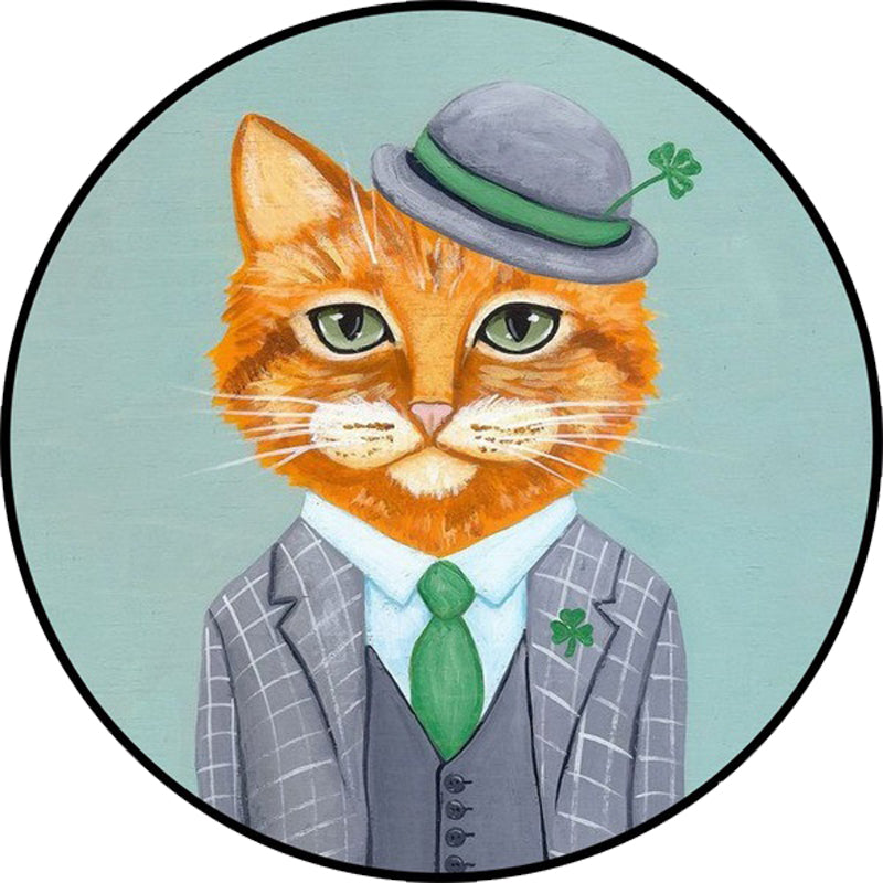 Avtoit | Kids Bedroom Carpet in Green and Blue Animal Cat Glass Print Carpet Polyester Pet-Friendly Area Rug