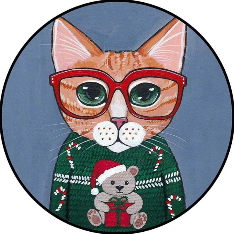 Avtoit | Kids Bedroom Carpet in Green and Blue Animal Cat Glass Print Carpet Polyester Pet-Friendly Area Rug