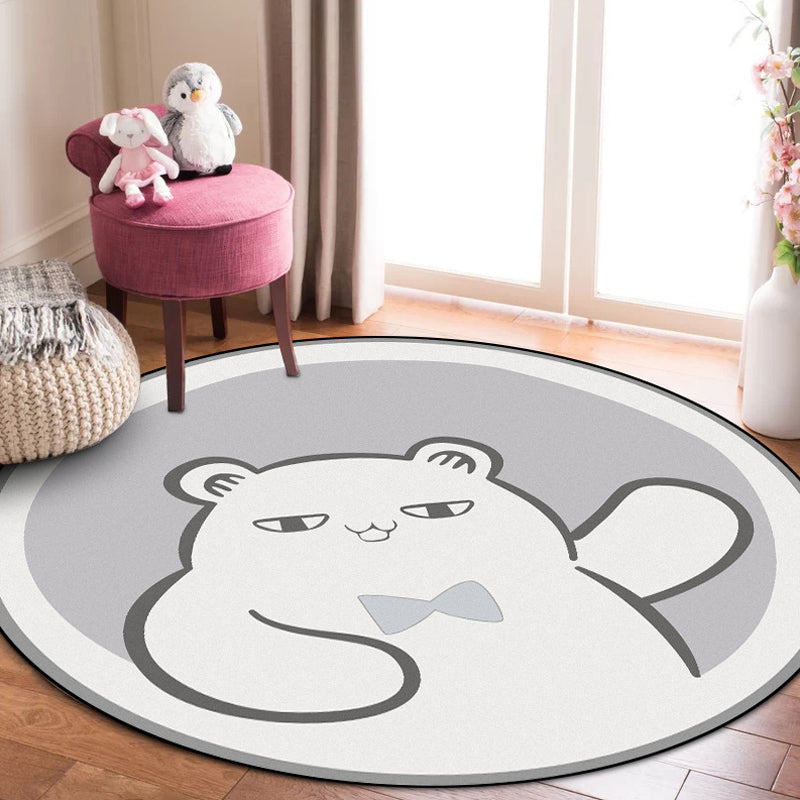 Avtoit | Casual Kids Carpet in Gray Animal Bear Pattern Carpet Polyester Non-Slip Bottom Washable Carpet for Kids Room