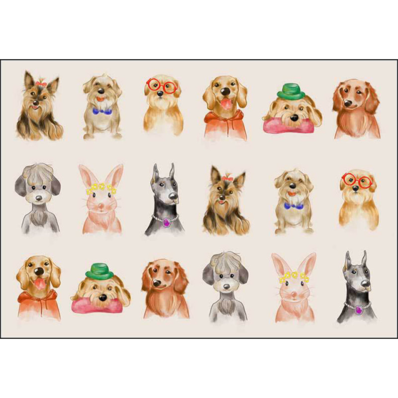 Avtoit | Kids Bedroom Rug in Ivory Animal Dog Cat Pig Print Rug Polyester Non-Slip Back Area Rug