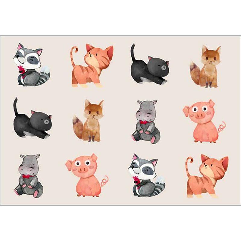 Avtoit | Kids Bedroom Rug in Ivory Animal Dog Cat Pig Print Rug Polyester Non-Slip Back Area Rug