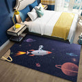 Avtoit | Kids Bedroom Carpet in Blue Outdoor Space Galaxy Rockets Astronaut Print Carpet Polyester Non-Slip Backing Area Rug