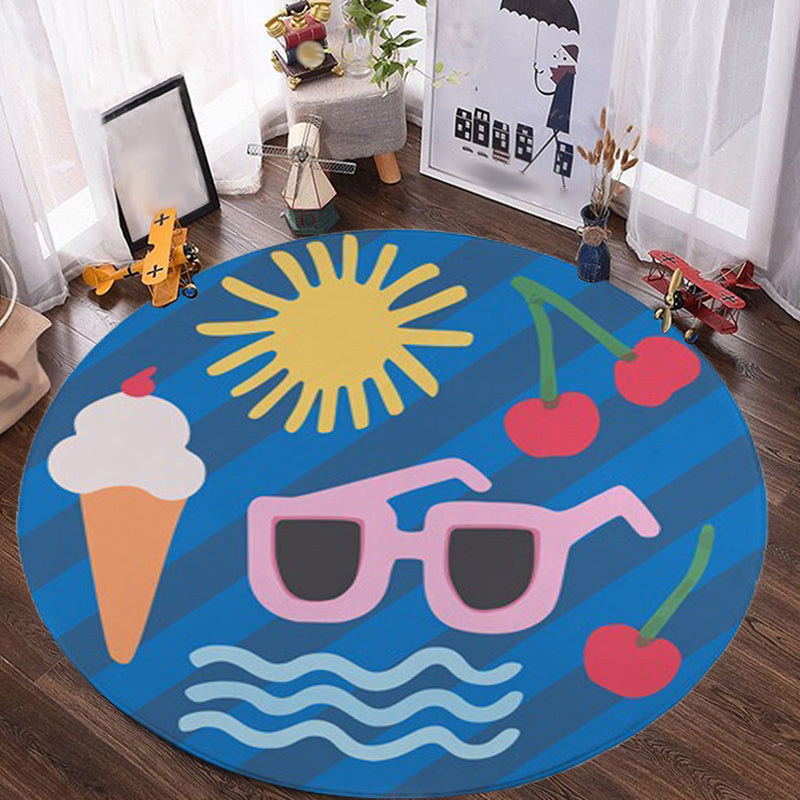Avtoit | Kids Bedroom Rug in Yellow Food & Beverages Ice Cream Cherry Glasses Print Rug Polyester Pet-Friendly Rug