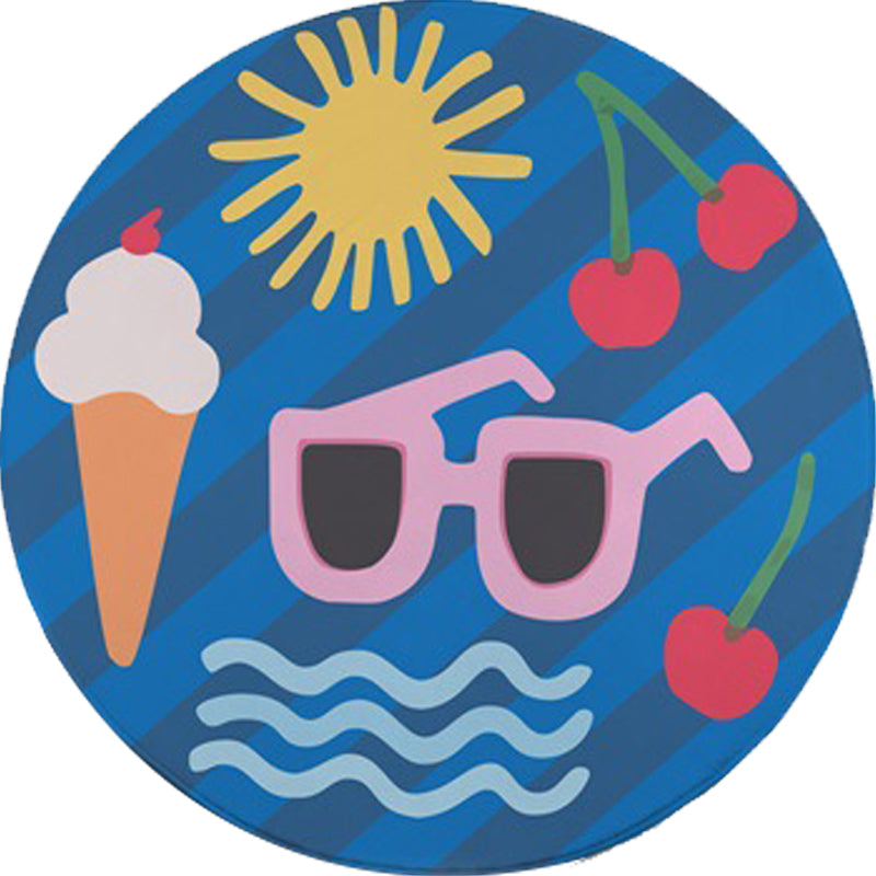 Avtoit | Kids Bedroom Rug in Yellow Food & Beverages Ice Cream Cherry Glasses Print Rug Polyester Pet-Friendly Rug