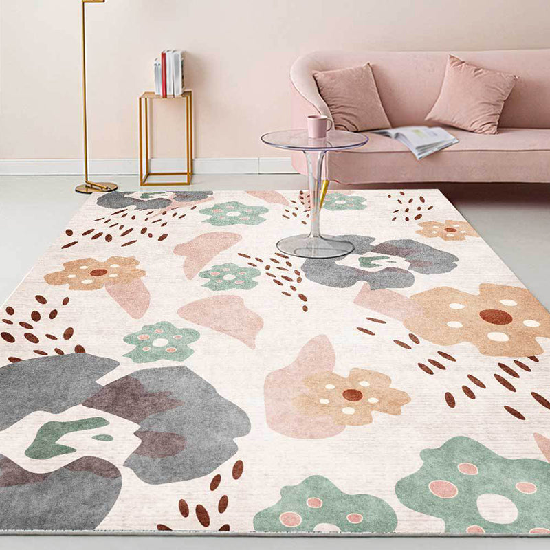 Avtoit | Pink Kids Room Carpet Kids Floral Pattern Carpet Polyester Anti-Slip Mat Carpet