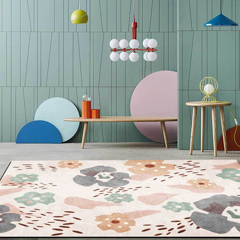 Avtoit | Pink Kids Room Carpet Kids Floral Pattern Carpet Polyester Anti-Slip Mat Carpet