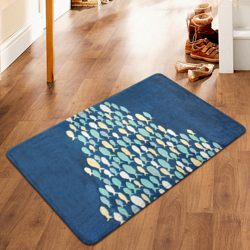 Avtoit | Beautiful children's carpet in blue with animal fish pattern carpet polyester non-slip carpet for the children's room