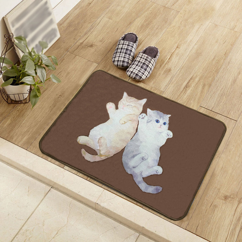 Avtoit | Kids Children's Room Carpet in Brown Animal Cat Lying Print Carpet Polyester Non-Slip Washable Carpet