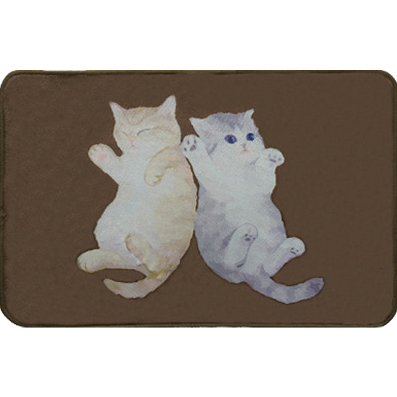 Avtoit | Kids Children's Room Carpet in Brown Animal Cat Lying Print Carpet Polyester Non-Slip Washable Carpet