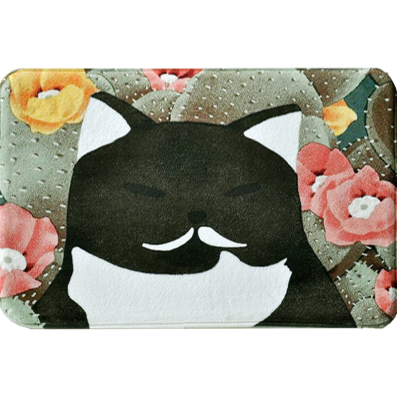 Avtoit | Kids Children's Room Rug in Pink and Yellow Animal Cat Flower Pattern Rug Polyester Non-Slip Back Rug