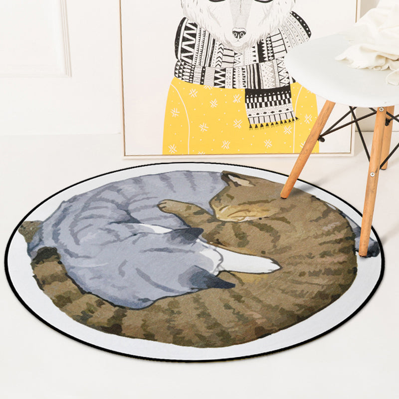 Avtoit | Simple children's rug in gray and white with animal cat pattern rug polyester stain-resistant rug for the children's room