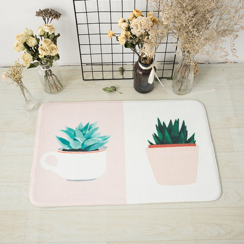 Avtoit | Green and Pink Children's Room Carpet Children Botanical Leaf Potted Plants Pattern Area Rug Polyester Pet Friendly Carpet