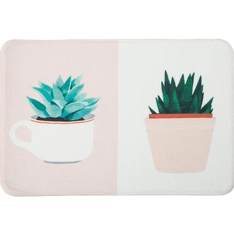 Avtoit | Green and Pink Children's Room Carpet Children Botanical Leaf Potted Plants Pattern Area Rug Polyester Pet Friendly Carpet