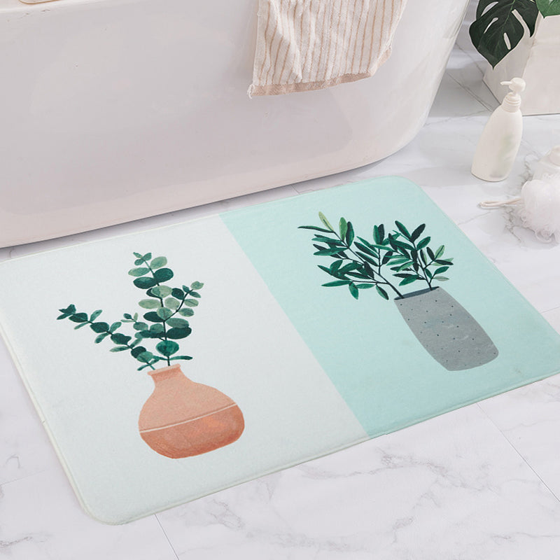 Avtoit | Green and Pink Children's Room Carpet Children Botanical Leaf Potted Plants Pattern Area Rug Polyester Pet Friendly Carpet