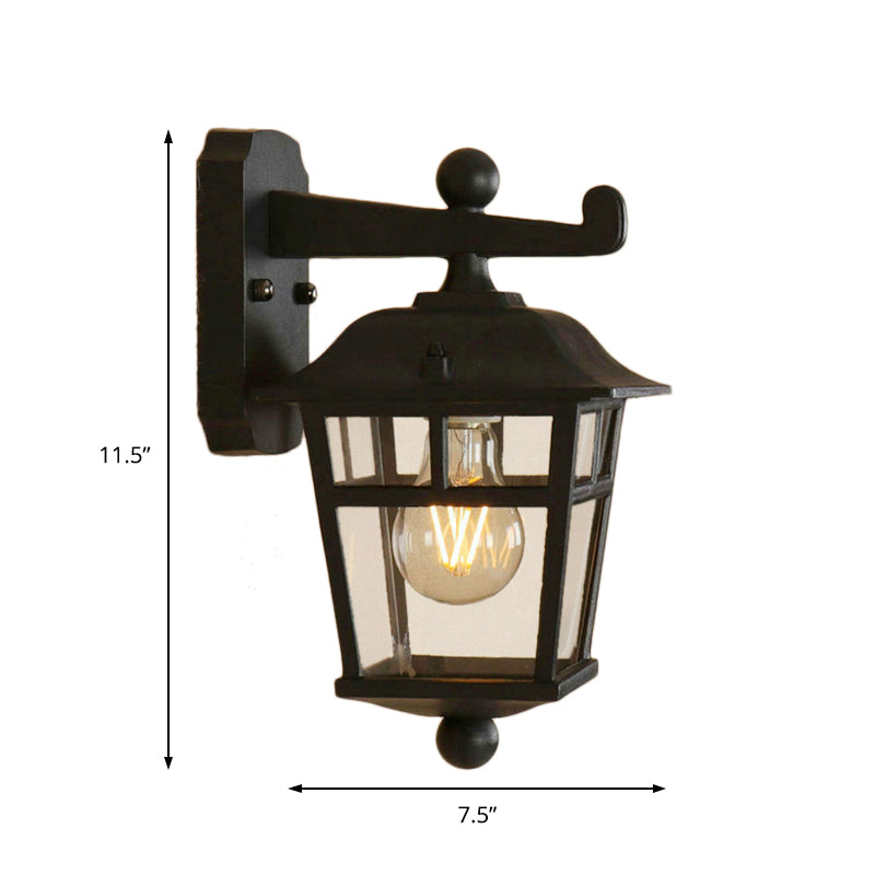Avtoit | Lantern Clear Glass Wall Hanging Lamp Industrial Single Bulb Veranda Wall Light in Black