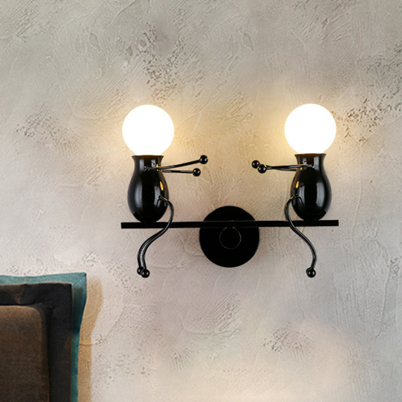 Avtoit | Black/White/Red Childish Wall-Mounted Lamp Kids 2 Heads Metal Wall Light with Swing Arm