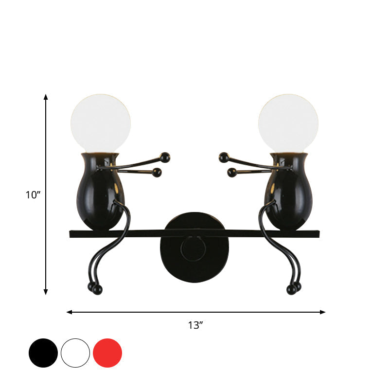 Avtoit | Black/White/Red Childish Wall-Mounted Lamp Kids 2 Heads Metal Wall Light with Swing Arm