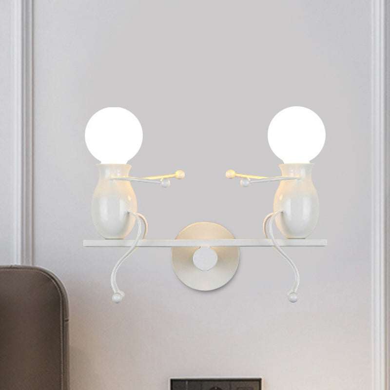 Avtoit | Black/White/Red Childish Wall-Mounted Lamp Kids 2 Heads Metal Wall Light with Swing Arm