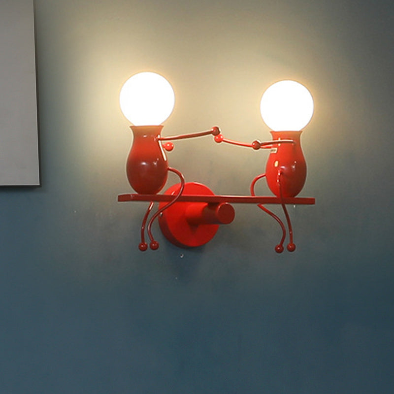 Avtoit | Black/White/Red Childish Wall-Mounted Lamp Kids 2 Heads Metal Wall Light with Swing Arm