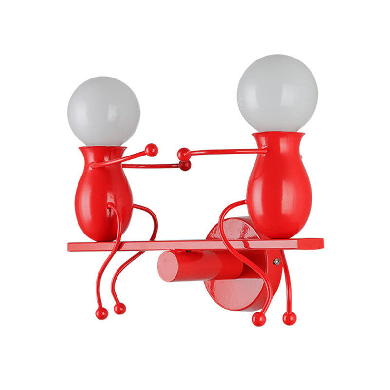Avtoit | Black/White/Red Childish Wall-Mounted Lamp Kids 2 Heads Metal Wall Light with Swing Arm