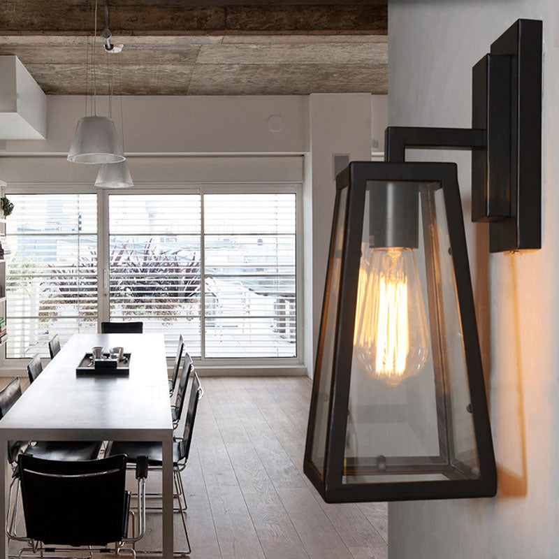 Avtoit | 1 Bulb Trapezoidal Cage Wall Lamp Industrial Stylish Matt Black Metal Wall Mount Light for Living Room