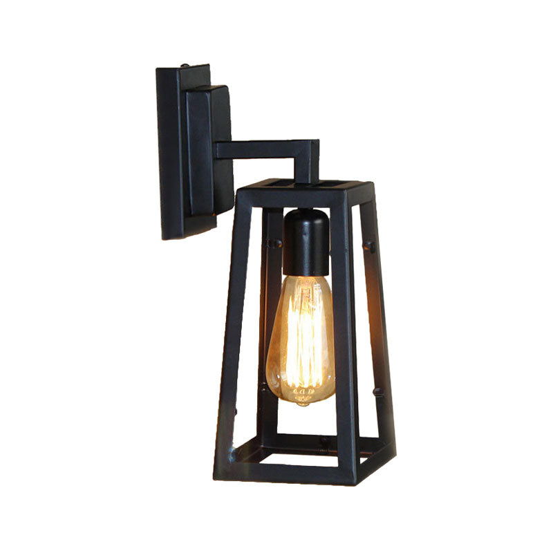 Avtoit | 1 Bulb Trapezoidal Cage Wall Lamp Industrial Stylish Matt Black Metal Wall Mount Light for Living Room