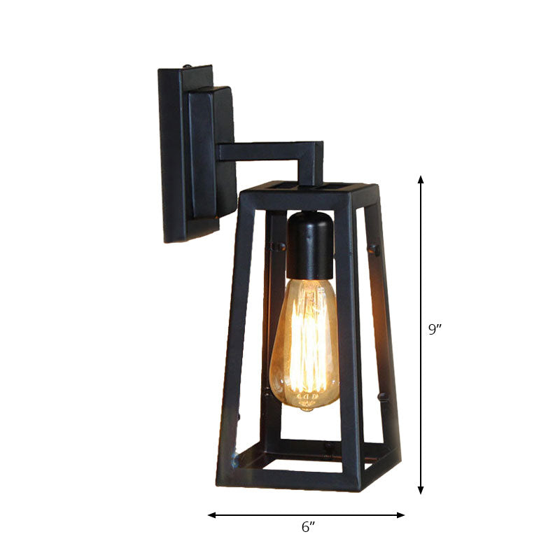 Avtoit | 1 Bulb Trapezoidal Cage Wall Lamp Industrial Stylish Matt Black Metal Wall Mount Light for Living Room