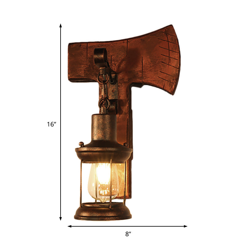 Avtoit | Rust One-Light Wall Light Coastal Clear Glass Lantern Lighting Fixture with Wood Back Plate