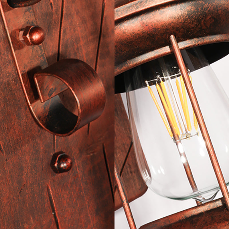 Avtoit | Rust One-Light Wall Light Coastal Clear Glass Lantern Lighting Fixture with Wood Back Plate