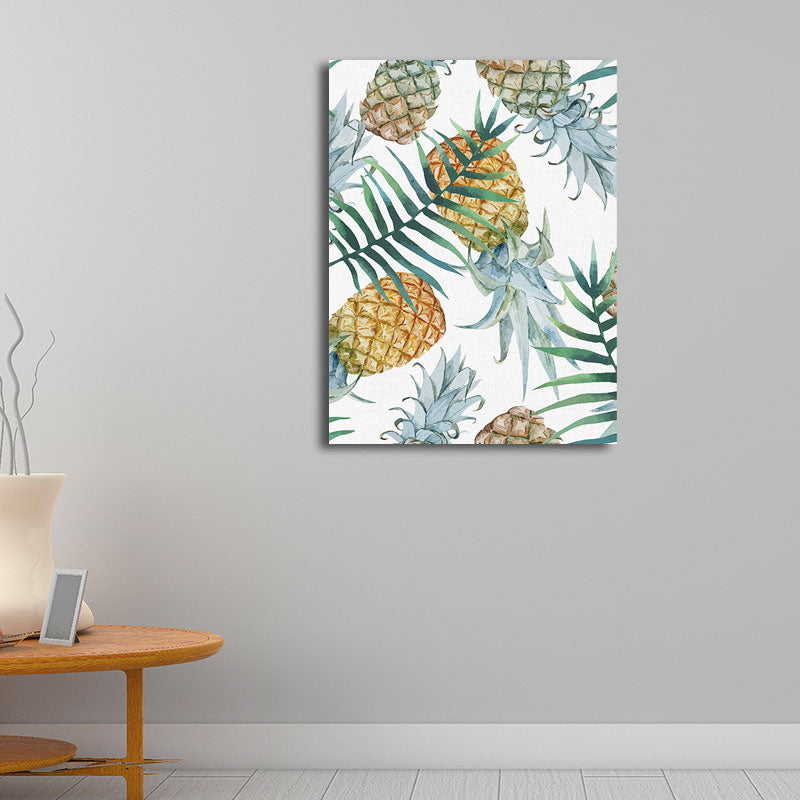 Avtoit | Yellow Pineapple Print Wall Decor Textured Tropical Dining Room Canvas Wall Art