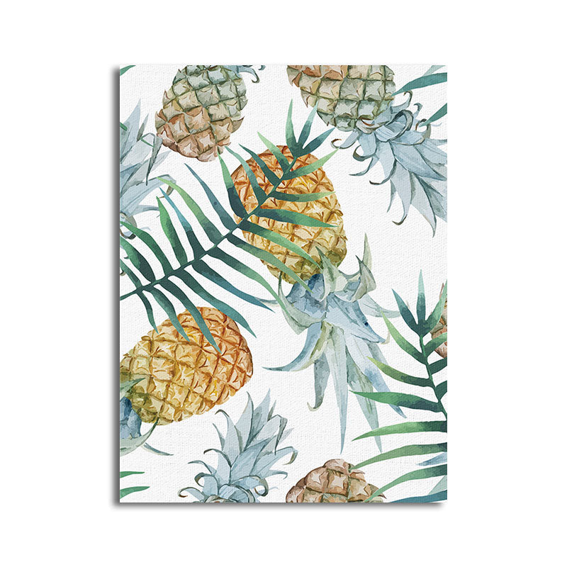 Avtoit | Yellow Pineapple Print Wall Decor Textured Tropical Dining Room Canvas Wall Art