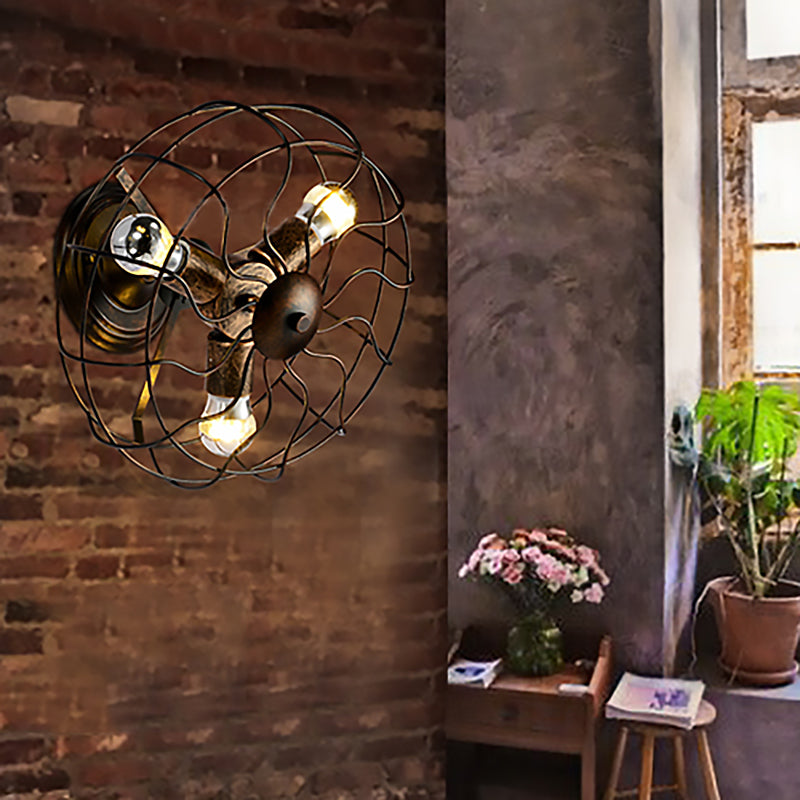 Avtoit | Weathered Copper Wall Lamp with Cage Shade Antique Style Wrought Iron 3 Lights Indoor Wall Lighting