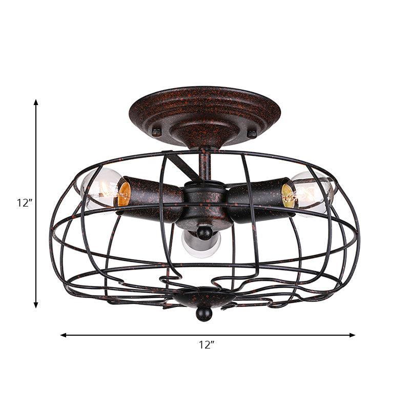 Avtoit | Weathered Copper Wall Lamp with Cage Shade Antique Style Wrought Iron 3 Lights Indoor Wall Lighting