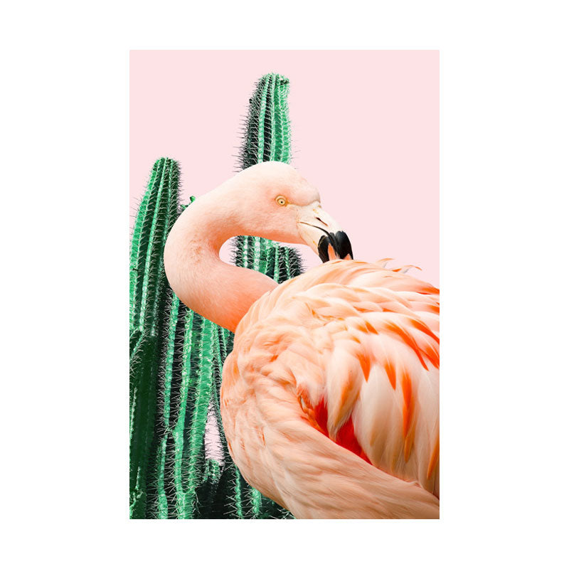 Avtoit | Pink Tropical Canvas Print Flamingo and Cactus Wall Art Decor for Home Interiors