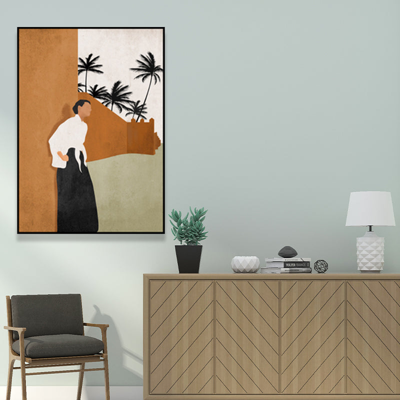 Avtoit | Canvas Textured Wall Art Decor Tropical Man Again the Wall and Coconut Tree Painting