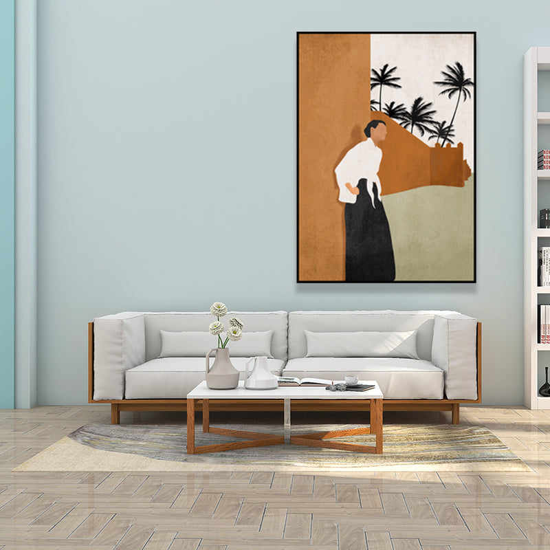 Avtoit | Canvas Textured Wall Art Decor Tropical Man Again the Wall and Coconut Tree Painting