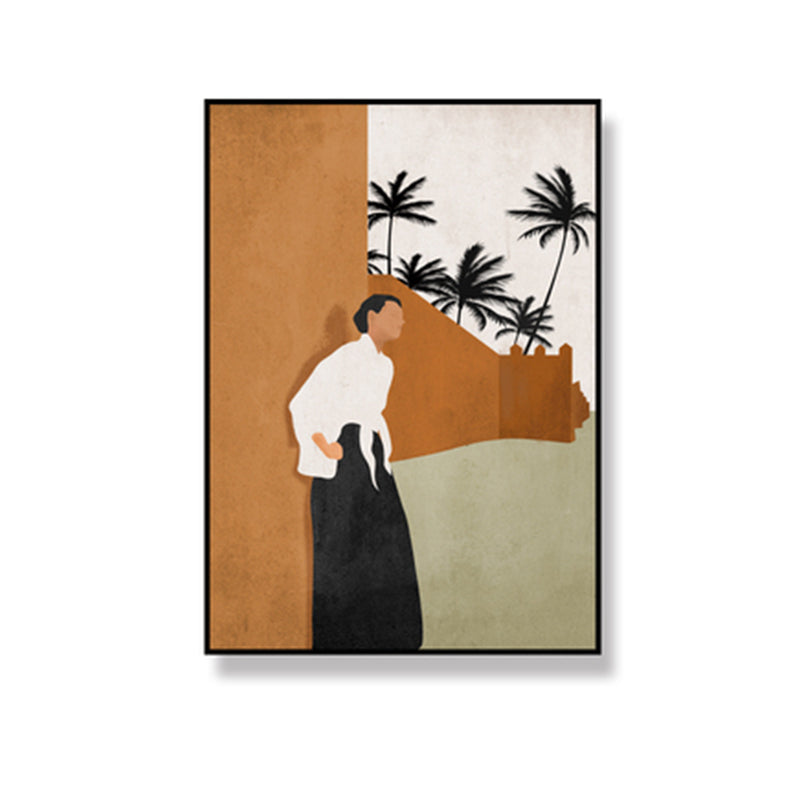 Avtoit | Canvas Textured Wall Art Decor Tropical Man Again the Wall and Coconut Tree Painting