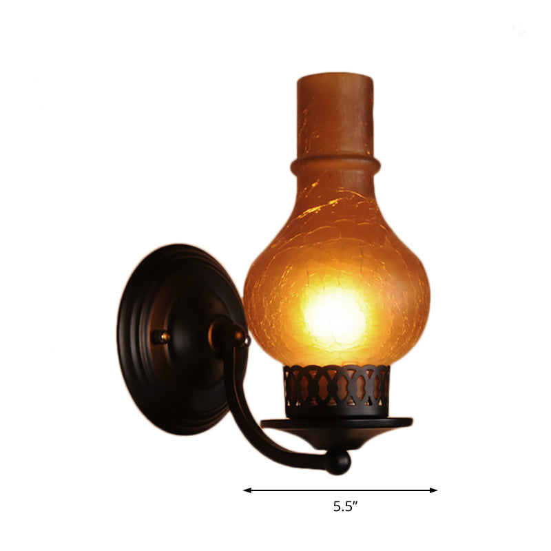 Avtoit | 1 Bulb Vase Shade Wall Mounted Light Fixture Rustic White/Amber Spritz Glass Lighting for Hallway