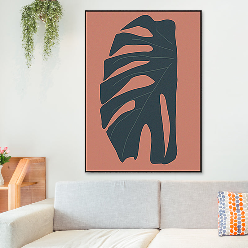 Avtoit | Tropical leaf wrapped canvas texture living room wall art in red (Multiple size options)