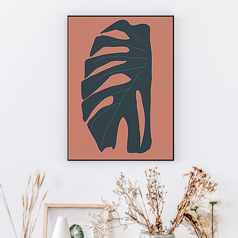Avtoit | Tropical leaf wrapped canvas texture living room wall art in red (Multiple size options)