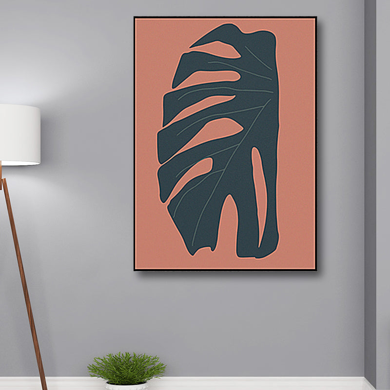 Avtoit | Tropical leaf wrapped canvas texture living room wall art in red (Multiple size options)