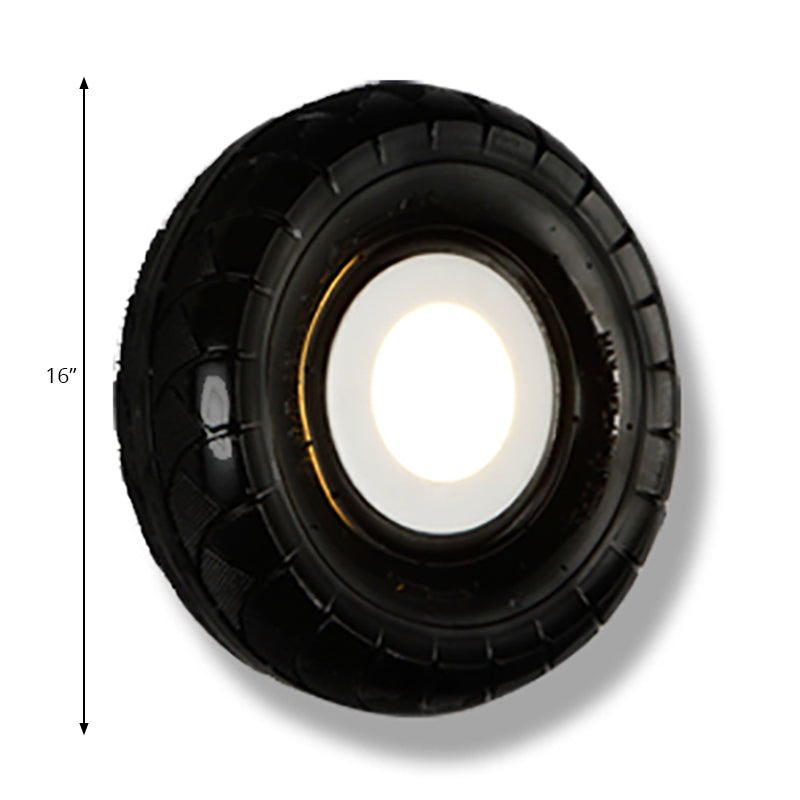 Avtoit | Tyre Metallic Wall Light Farmhouse Style LED Corridor Wall Mount Lighting in Black, 10"/16" Width