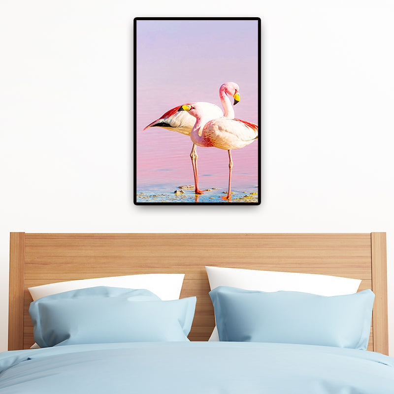 Avtoit | Tropix Animal Flamingos Canvas Art Pink-Blue Textured Wall Decoration for the Seating Area
