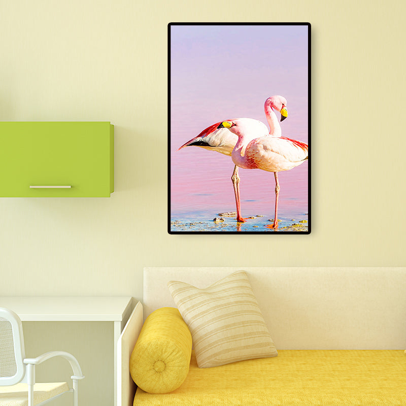 Avtoit | Tropix Animal Flamingos Canvas Art Pink-Blue Textured Wall Decoration for the Seating Area