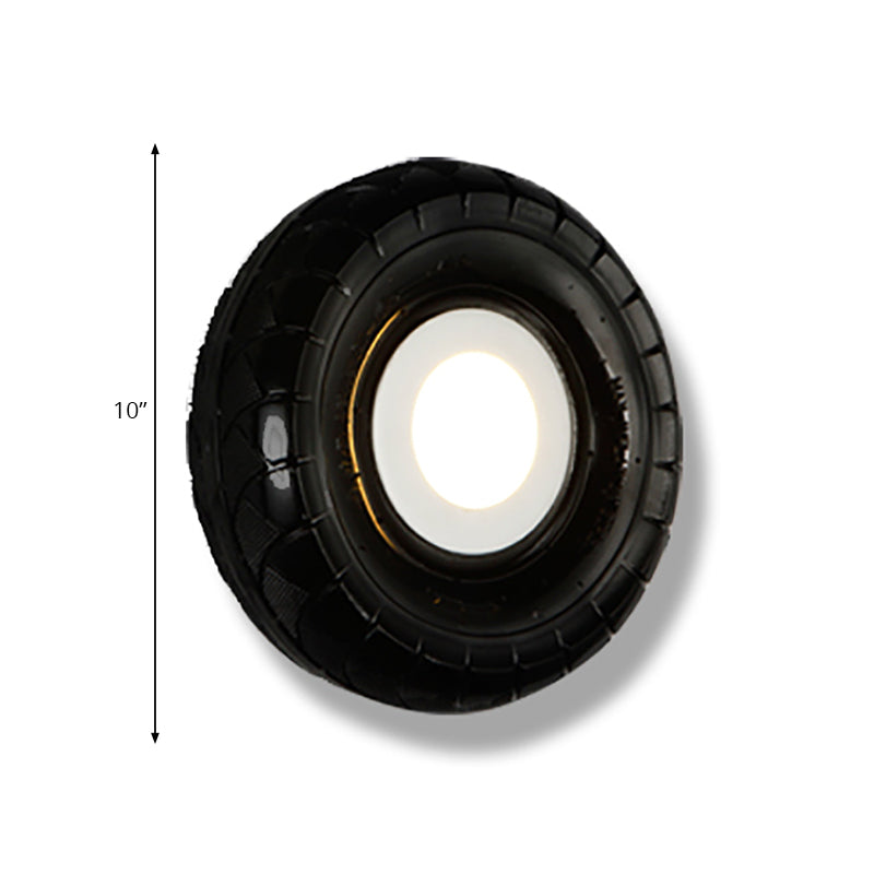 Avtoit | Tyre Metallic Wall Light Farmhouse Style LED Corridor Wall Mount Lighting in Black, 10"/16" Width